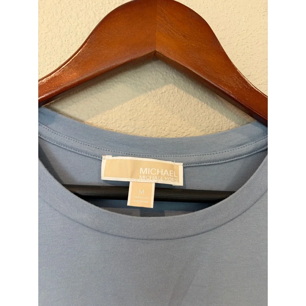 Michael Kors Ruched Side T-Shirt Dress Medium Light Blue Adjustable Drawstring